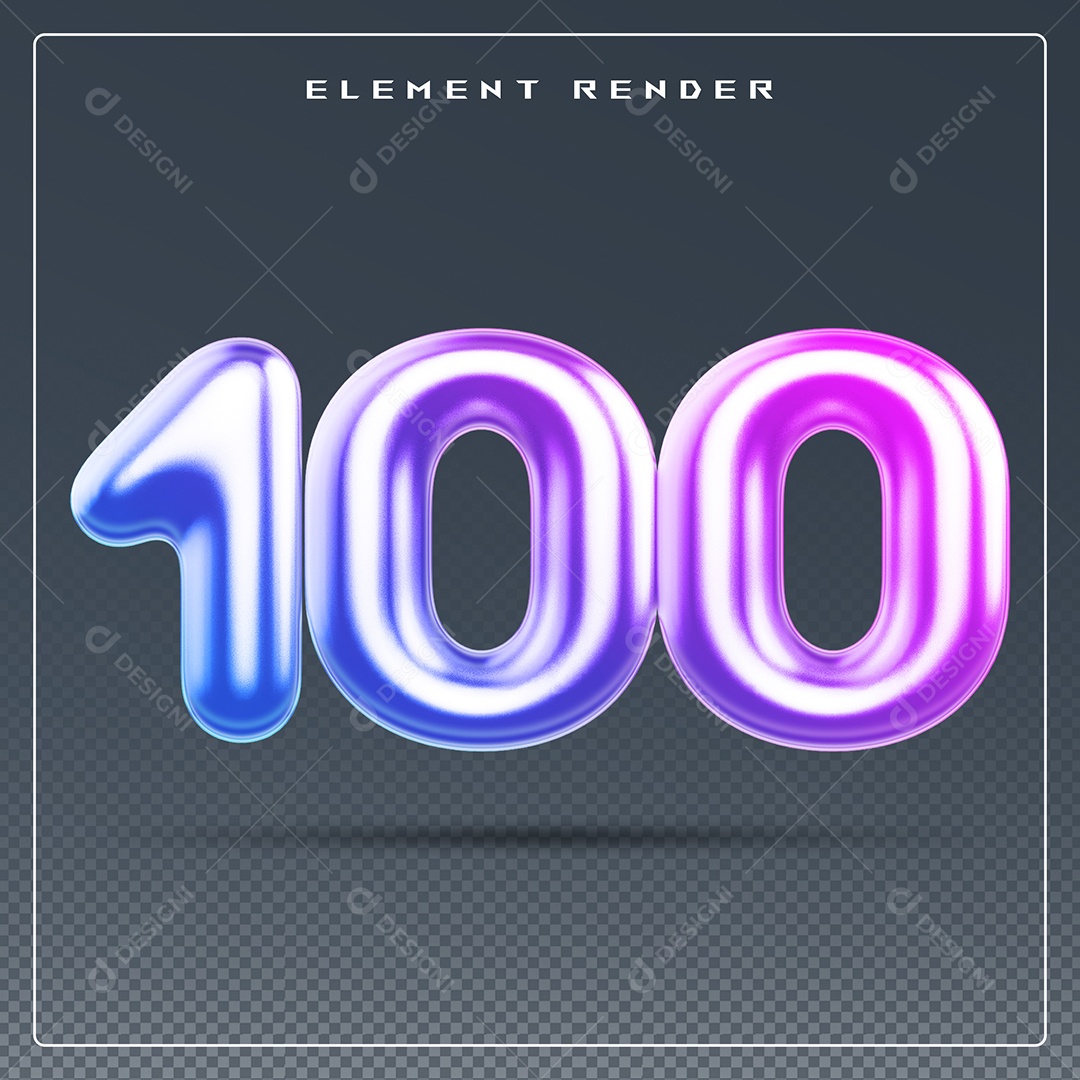 Elemento 3D Número 100 Colorido para Composição PSD