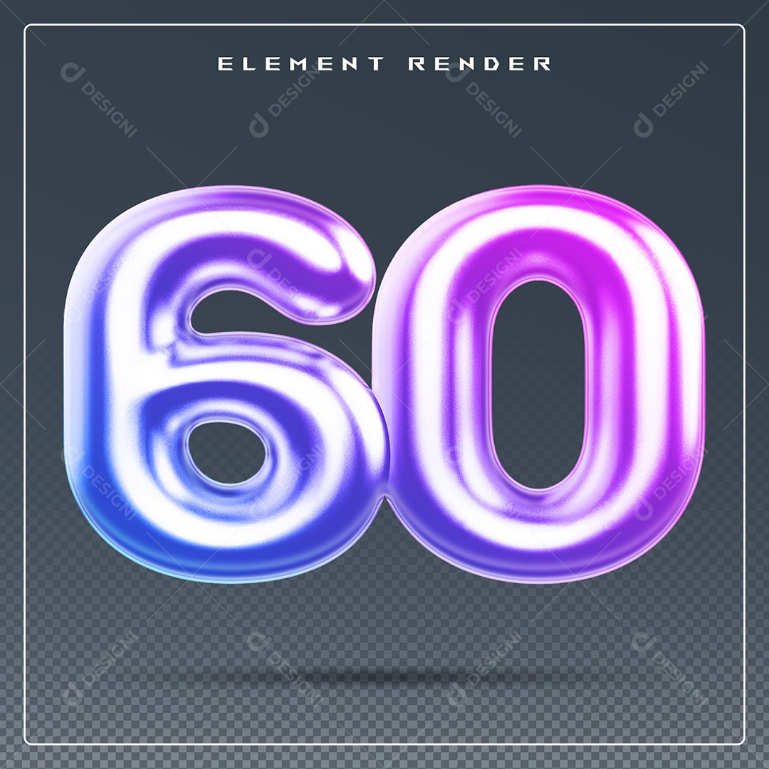 Elemento 3D Número 60 Colorido para Composição PSD