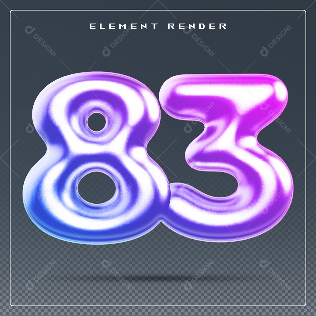 Elemento 3D Número 83 Colorido para Composição PSD