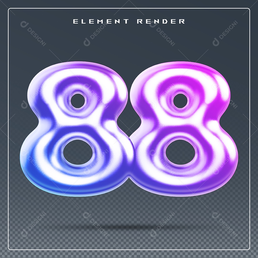 Elemento 3D Número 88 Colorido para Composição PSD