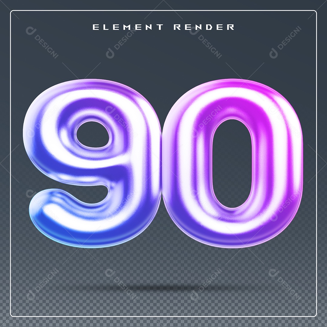 Elemento 3D Número 90 Colorido para Composição PSD