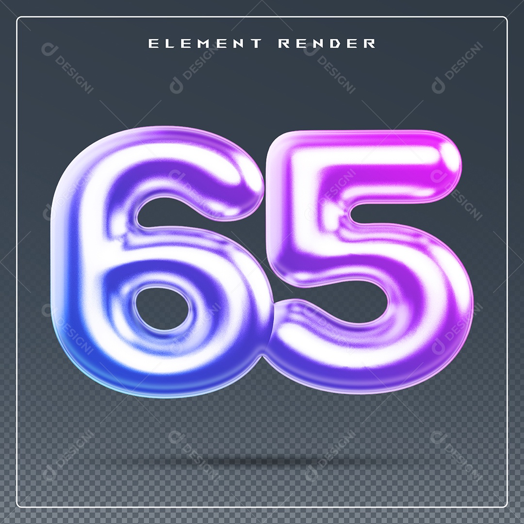 Elemento 3D Número 65 Colorido para Composição PSD