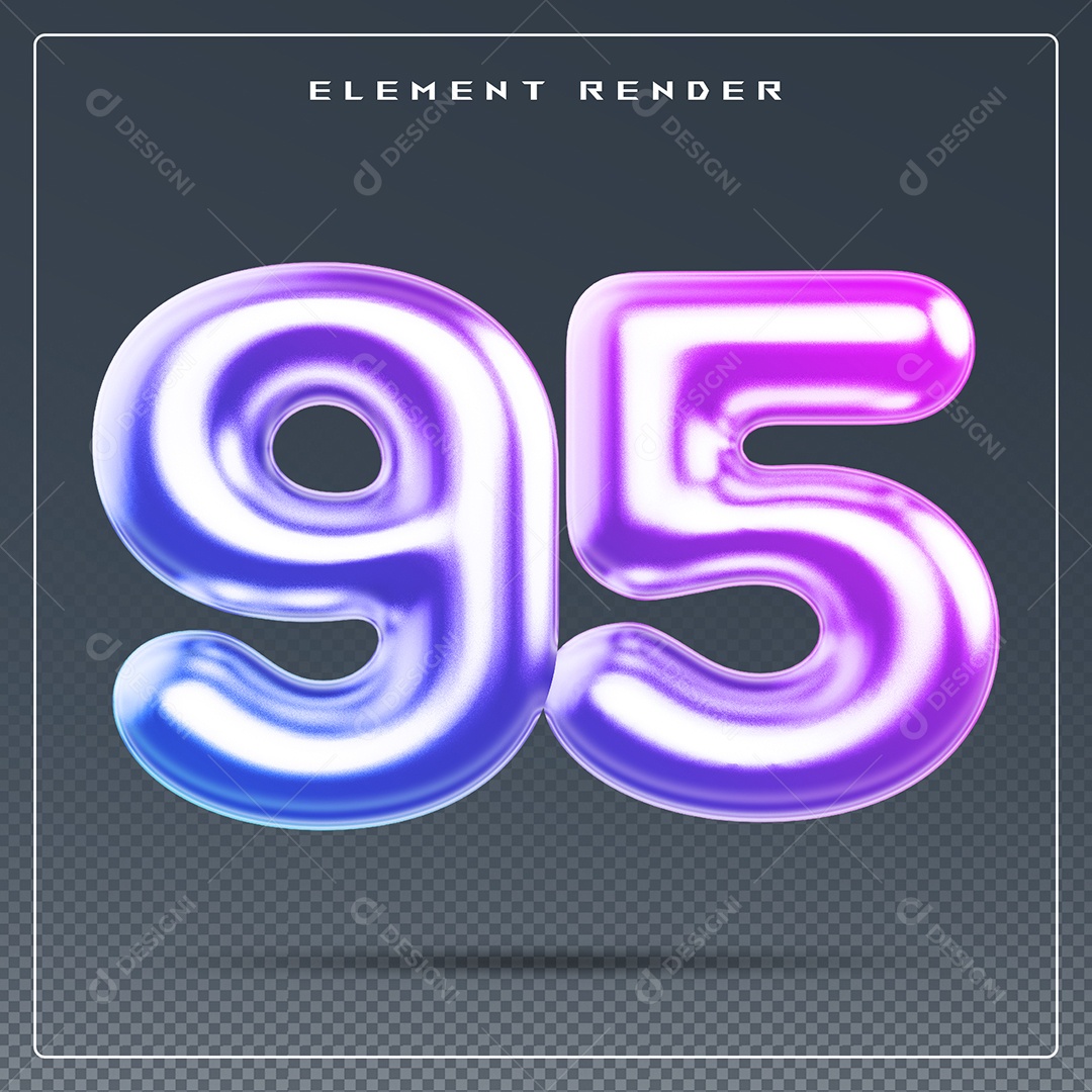 Elemento 3D Número 95 Colorido para Composição PSD