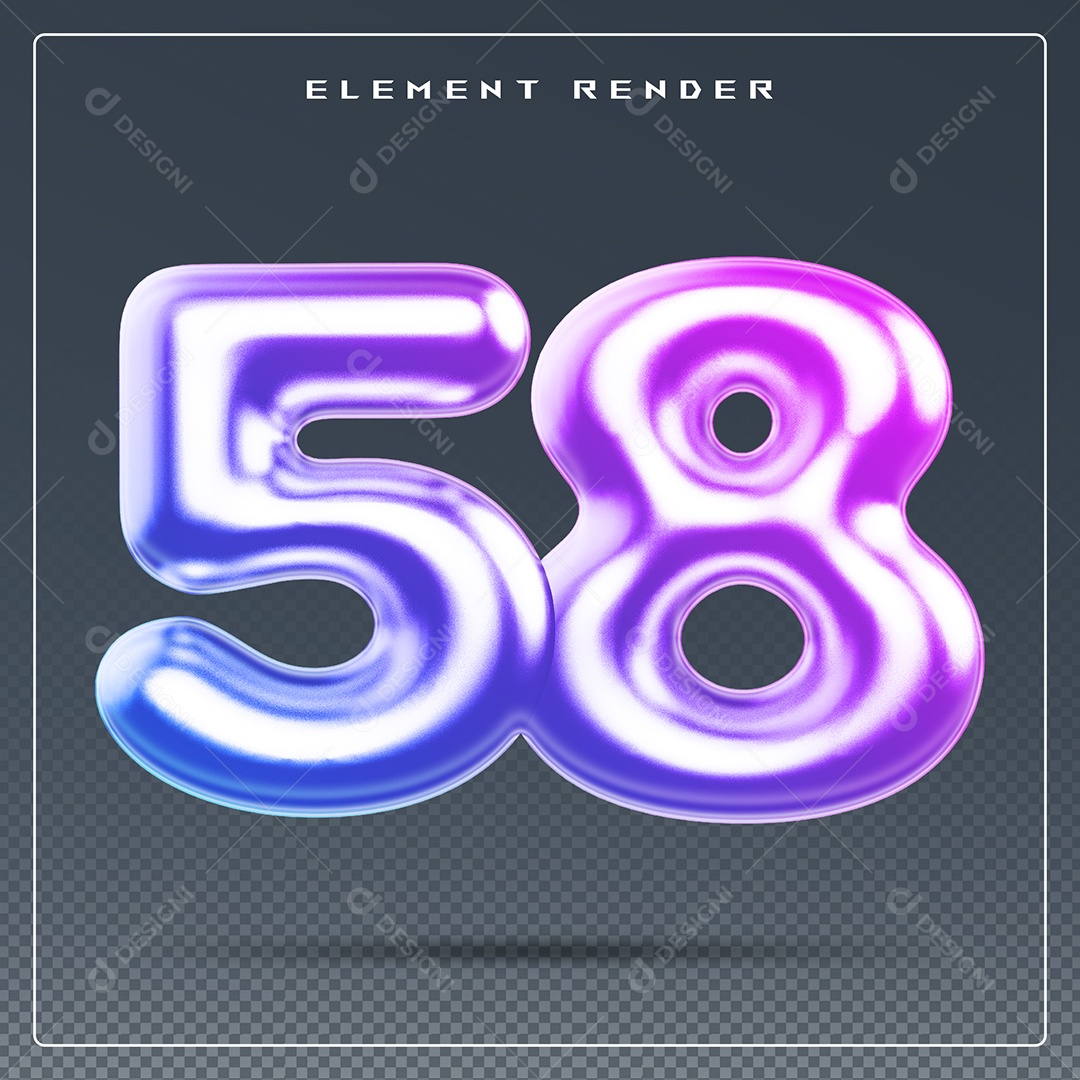 Elemento 3D Número 58 Colorido para Composição PSD