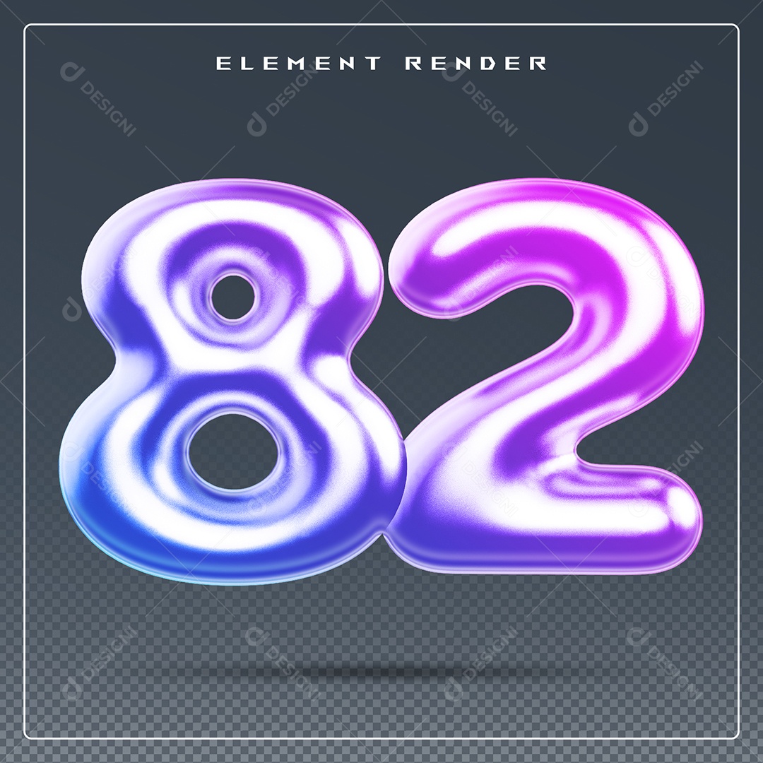 Elemento 3D Número 82 Colorido para Composição PSD