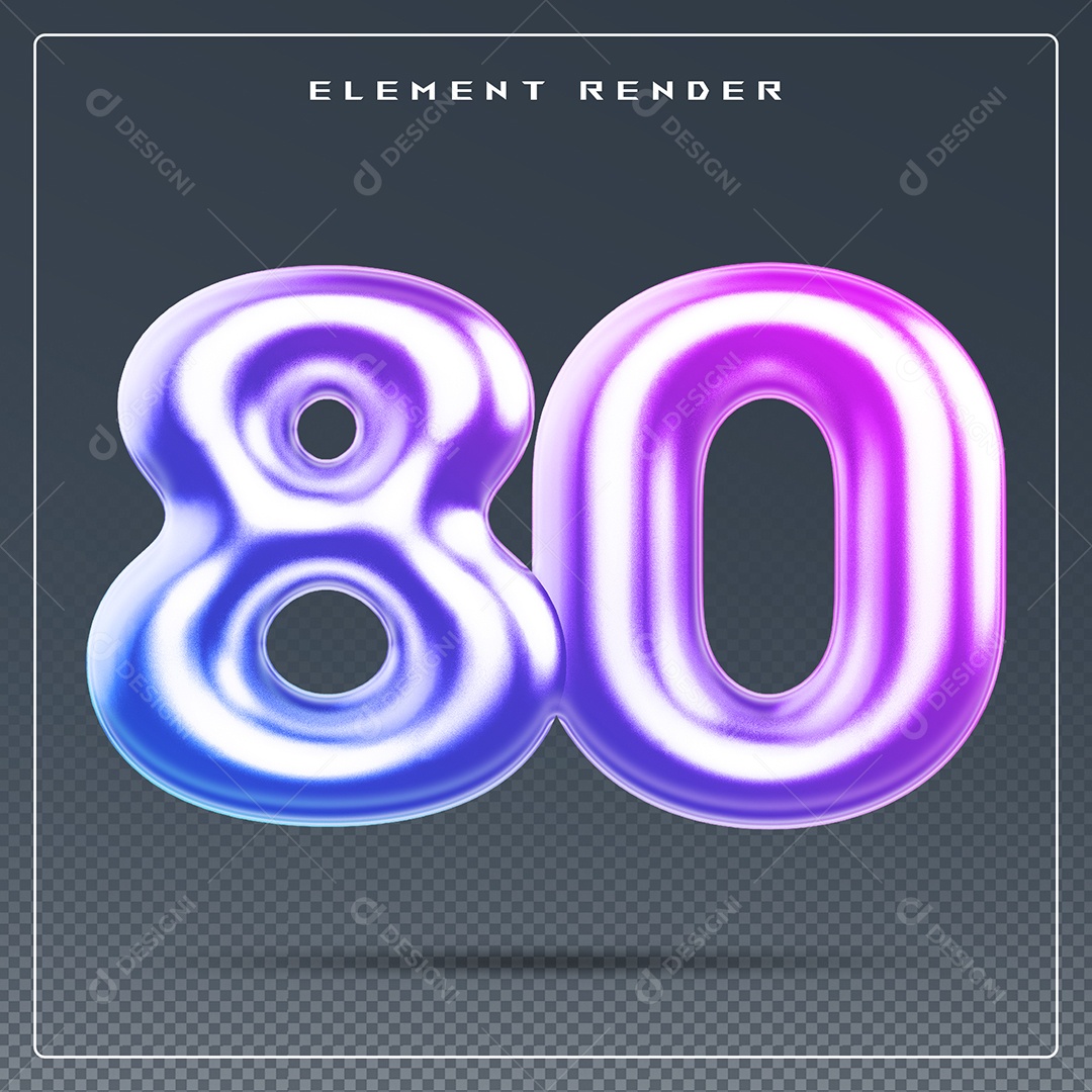 Elemento 3D Número 80 Colorido para Composição PSD