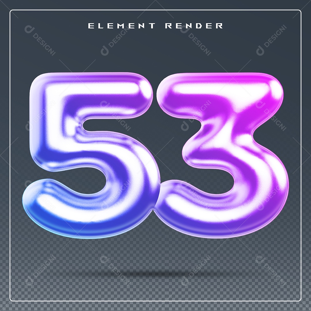 Elemento 3D Número 53 Colorido para Composição PSD