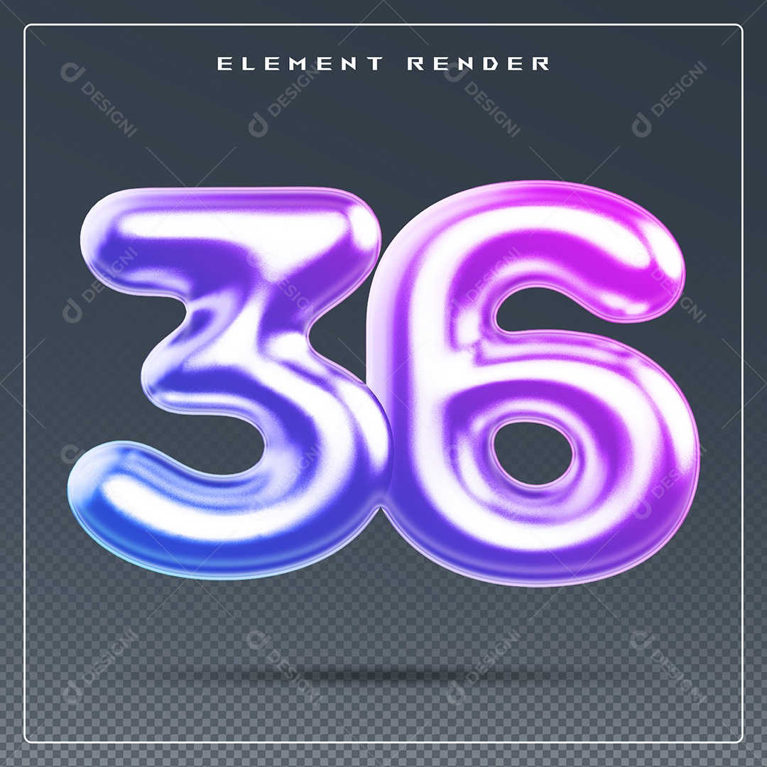 Elemento 3D Número 36 Colorido para Composição PSD