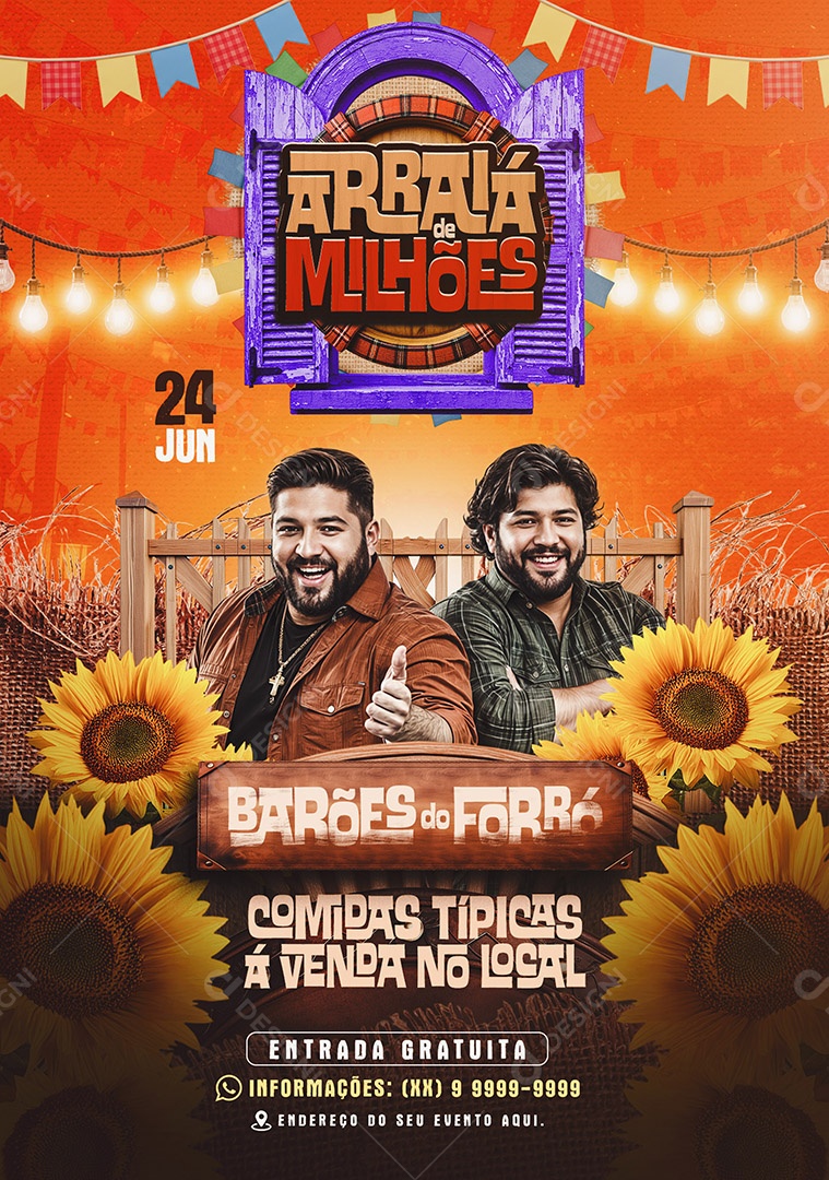 Feed Flyer Arraiá de Milhões Social Media PSD Editável