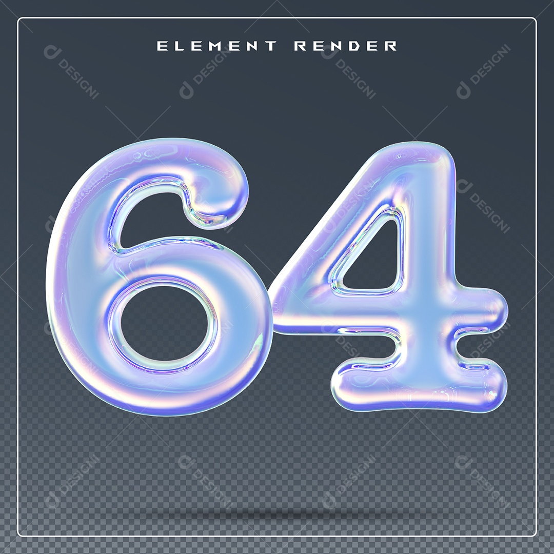 Elemento 3D Número 64 Azul para Composição PSD