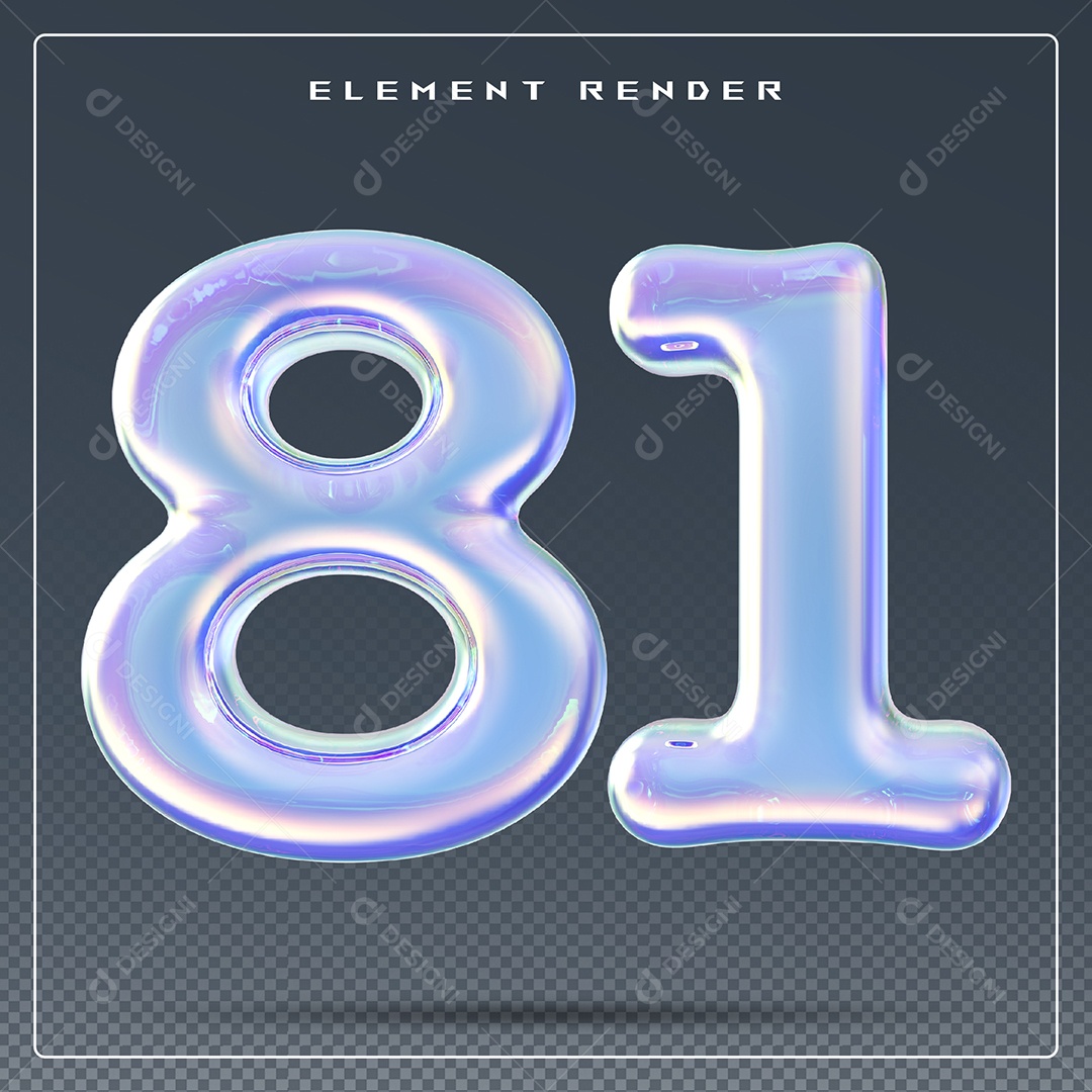 Elemento 3D Número 81 Azul para Composição PSD