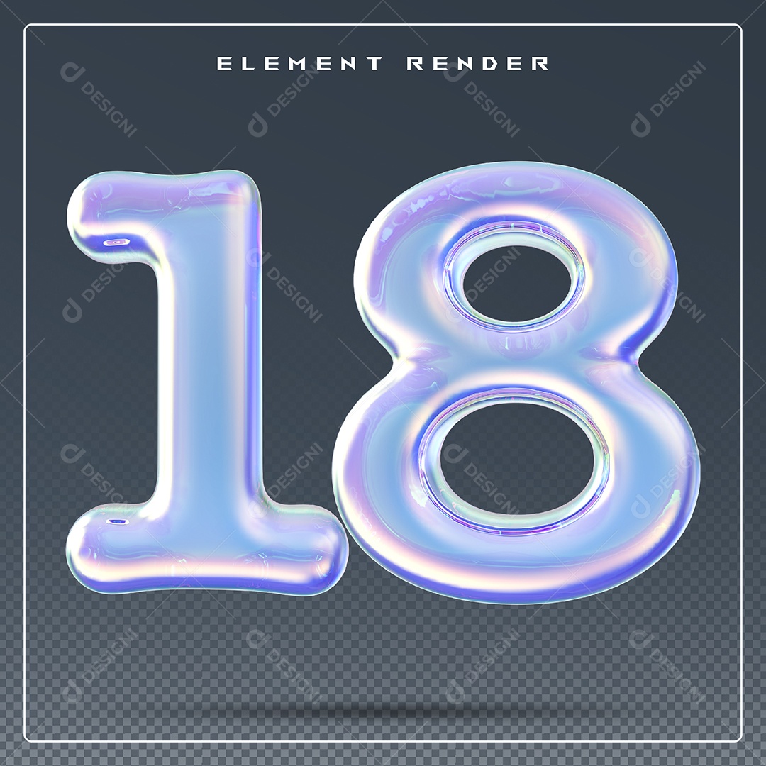Elemento 3D Número 18 Azul para Composição PSD