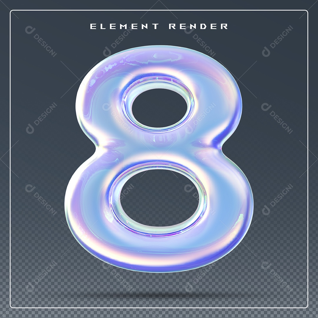Elemento 3D Número 8 Azul para Composição PSD