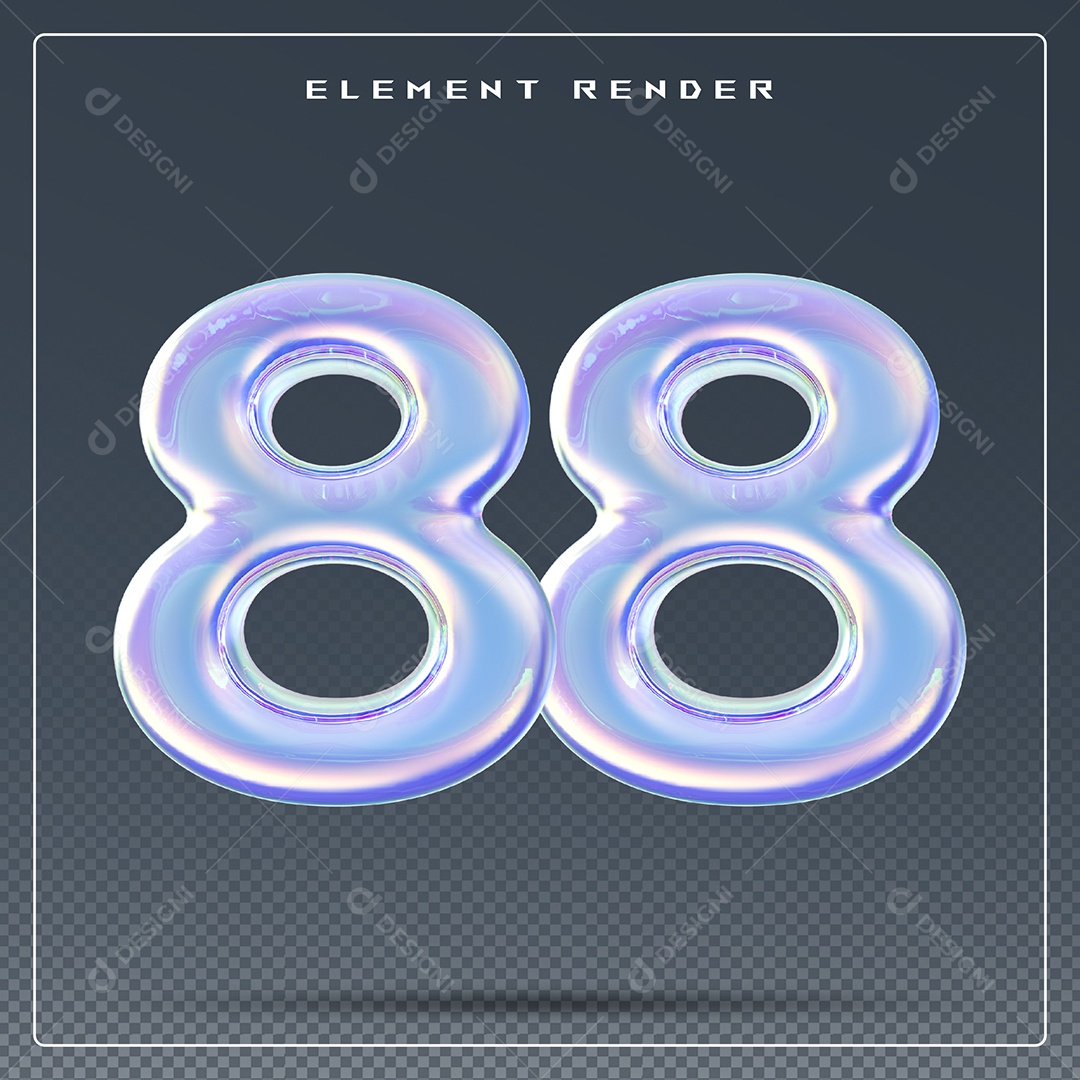 Elemento 3D Número 88 Azul para Composição PSD