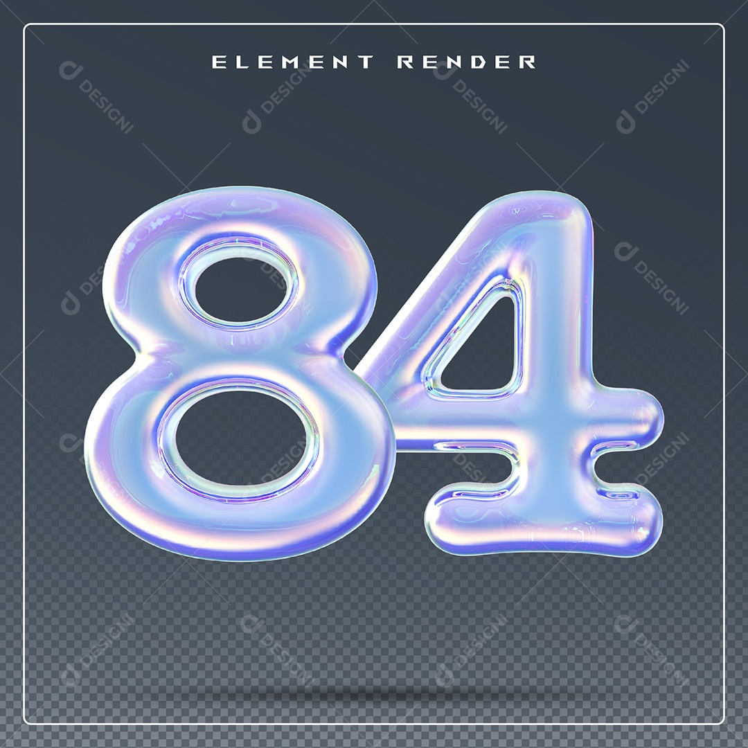 Elemento 3D Número 84 Azul para Composição PSD
