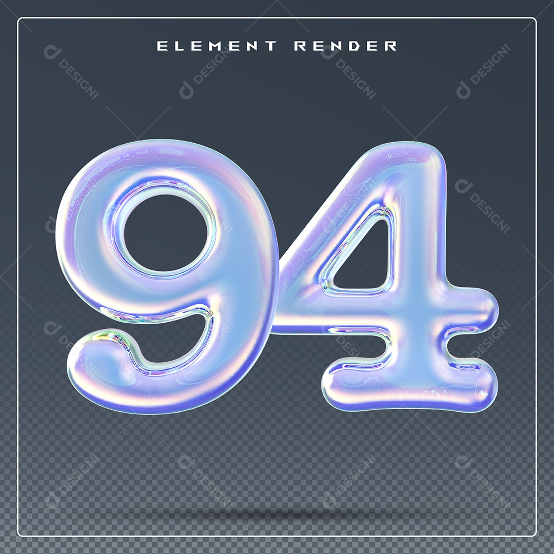 Elemento 3D Número 94 Azul para Composição PSD