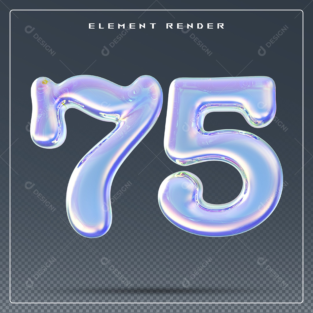 Elemento 3D Número 75 Azul para Composição PSD