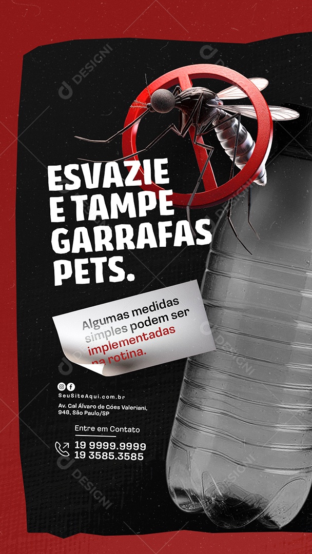 Story Dengue Esvazie e Tampe Garrafas Pets Social Media PSD Editável