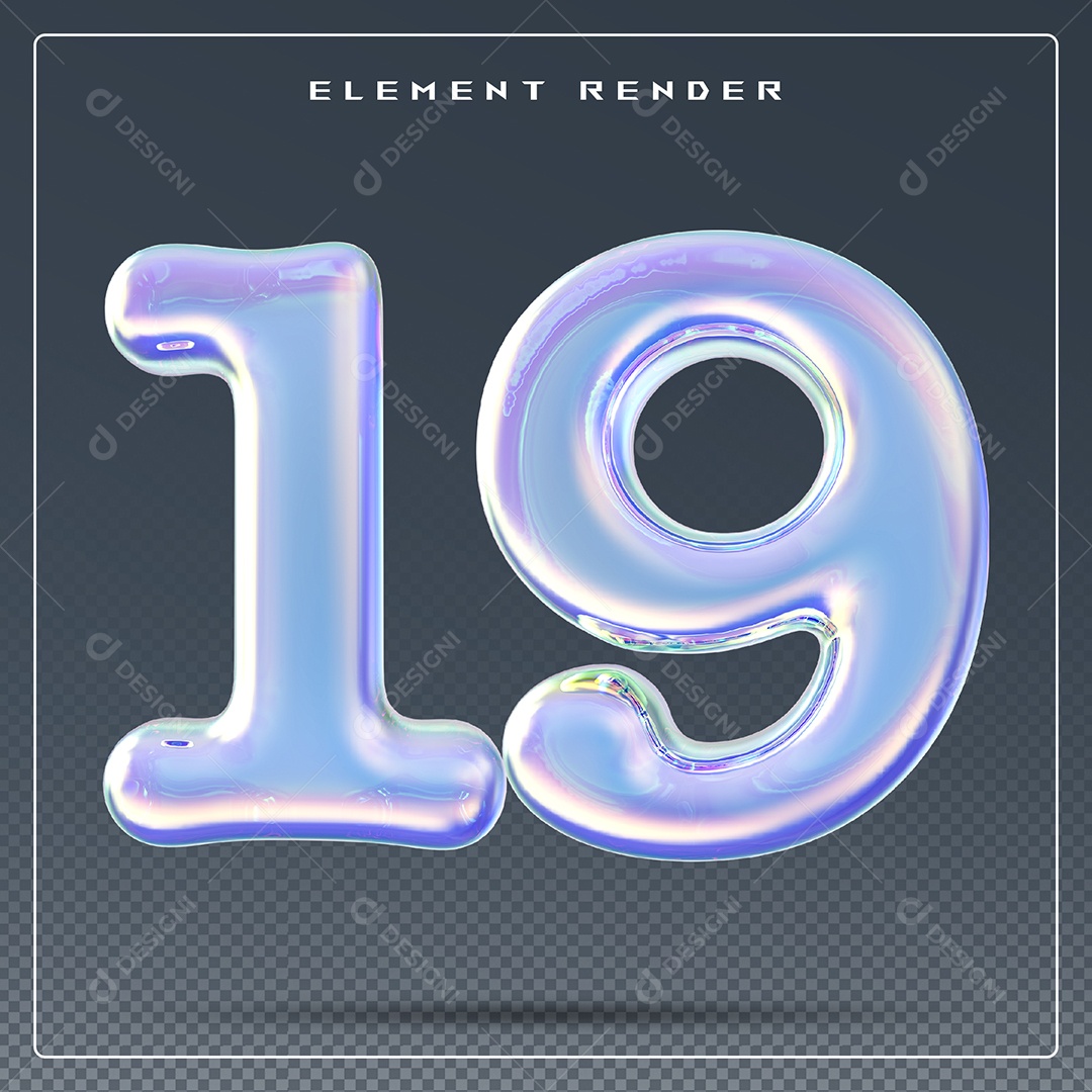 Elemento 3D Número 19 Azul para Composição PSD