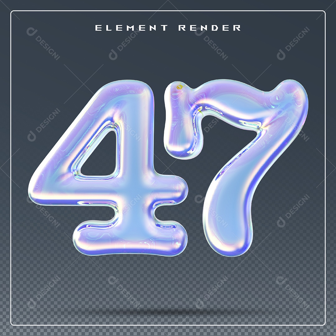 Elemento 3D Número 47 Azul para Composição PSD