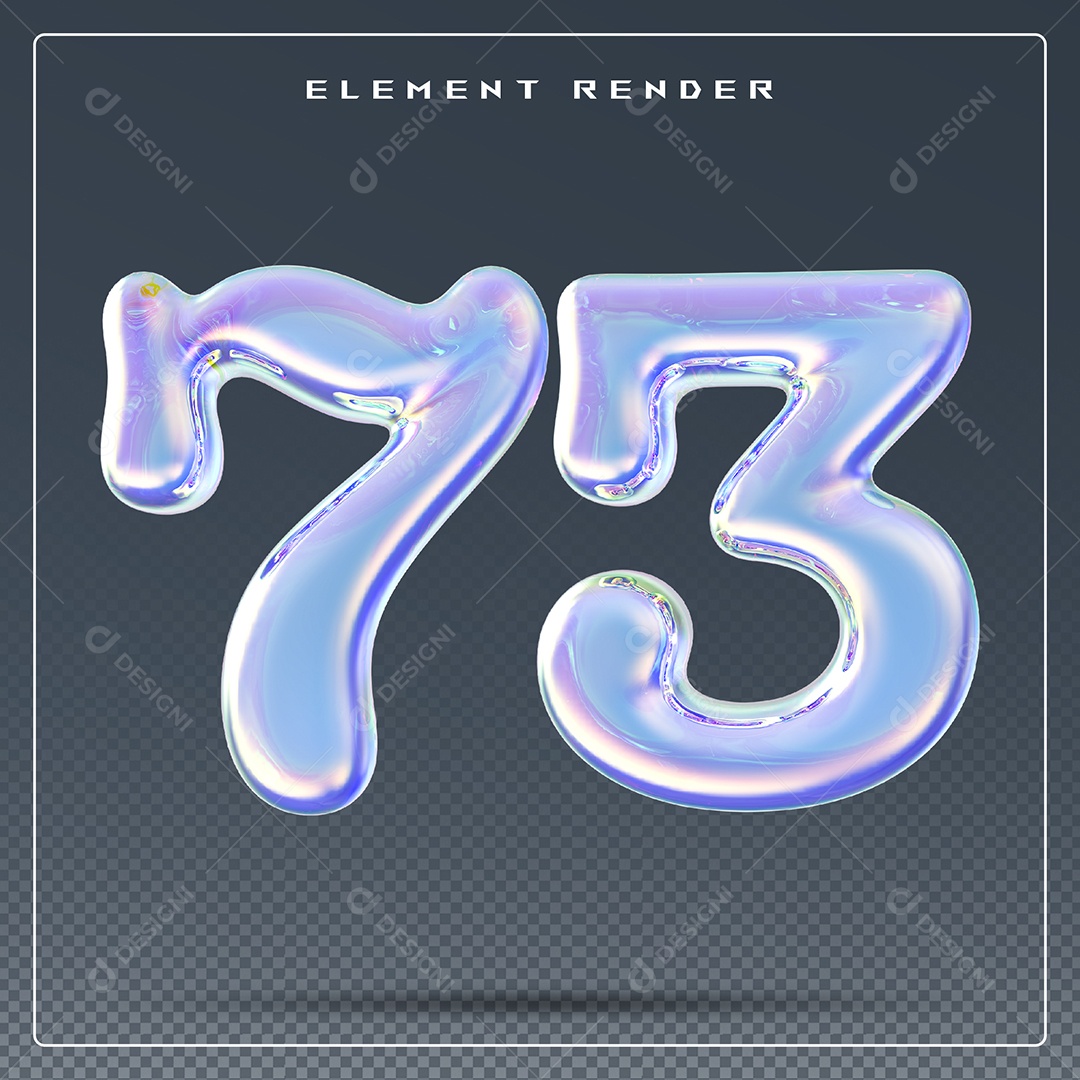 Elemento 3D Número 73 Azul para Composição PSD