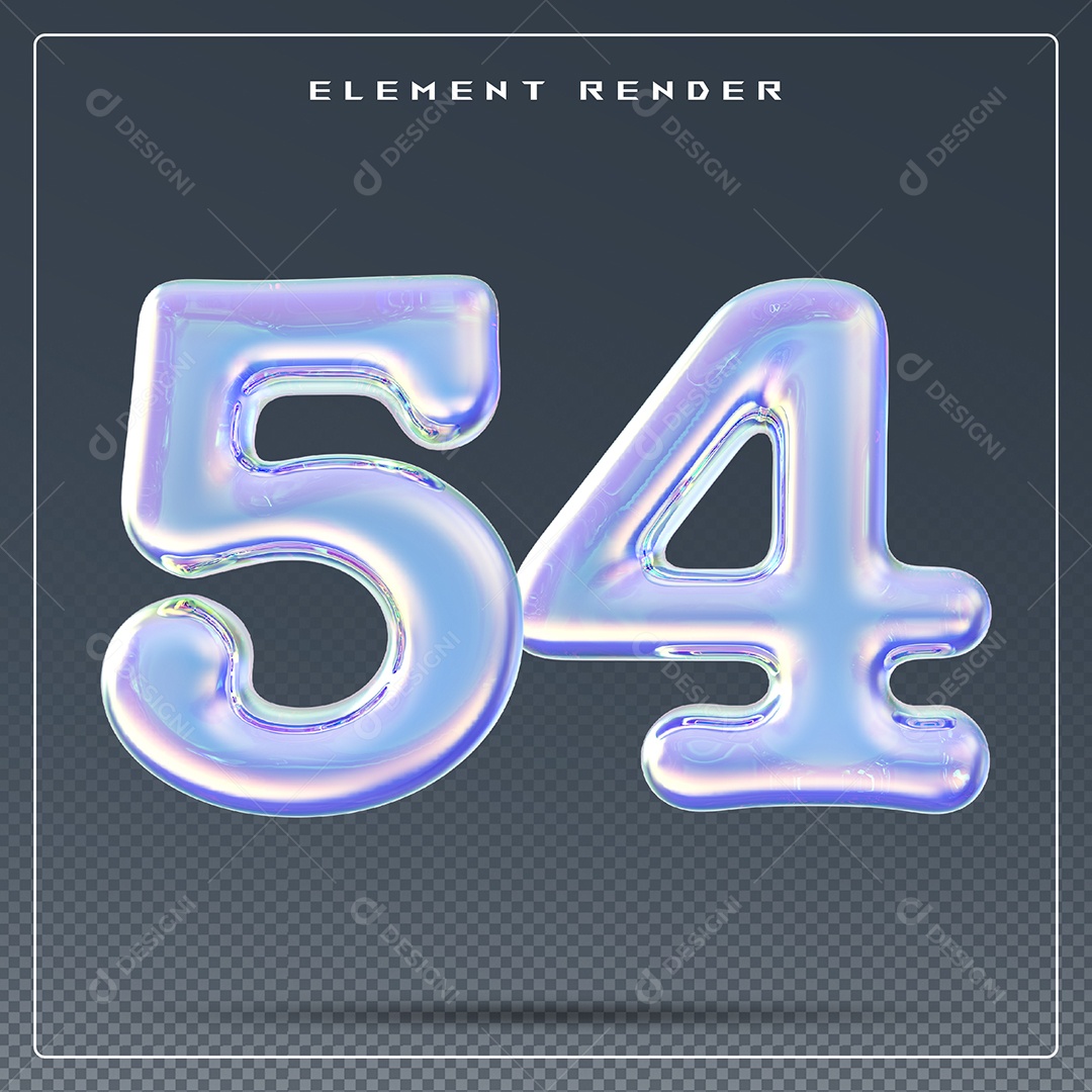 Elemento 3D Número 54 Azul para Composição PSD
