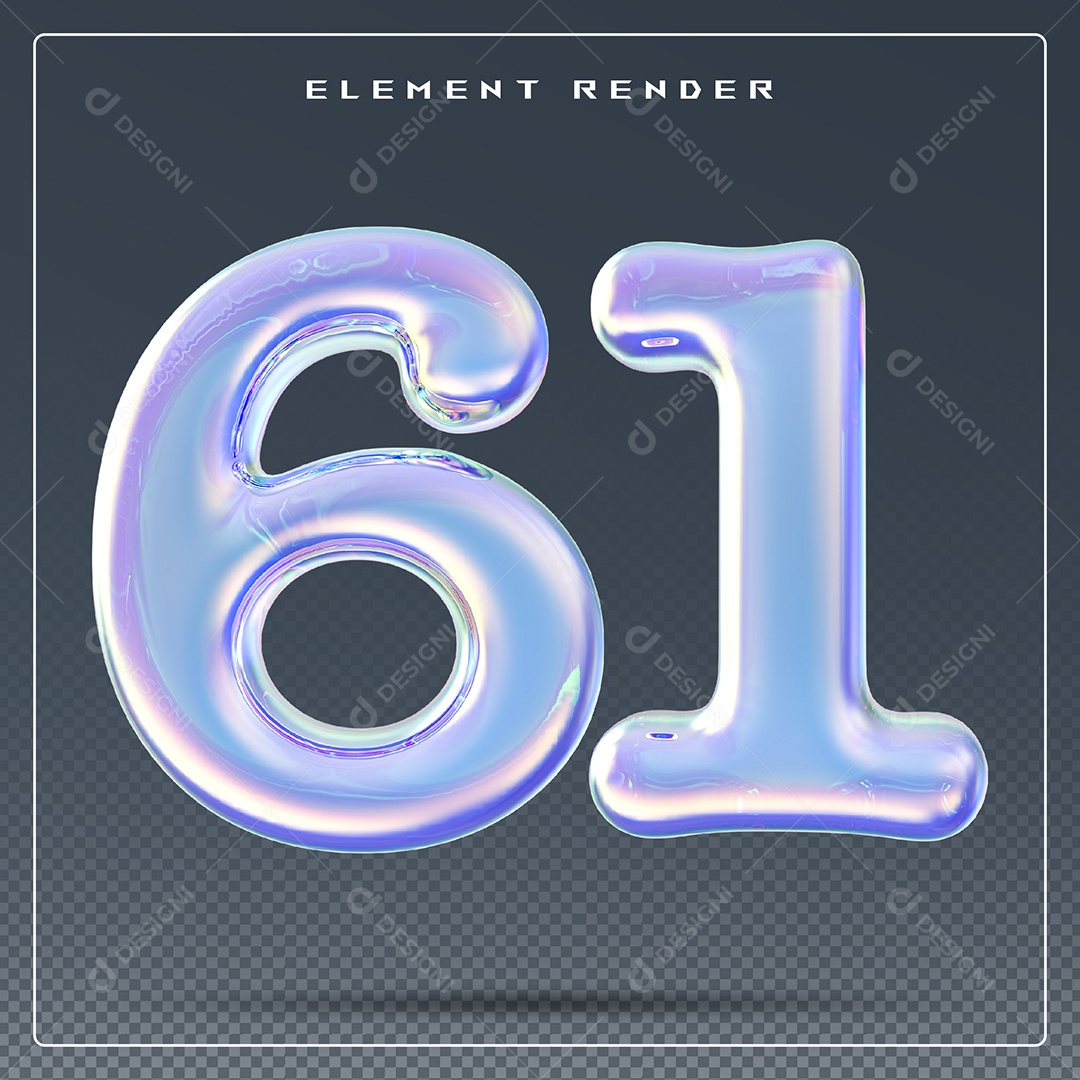 Elemento 3D Número 61 Azul para Composição PSD