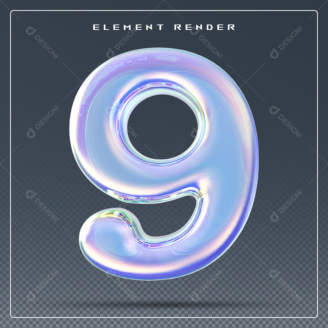 Elemento 3D Número 9 Azul para Composição PSD
