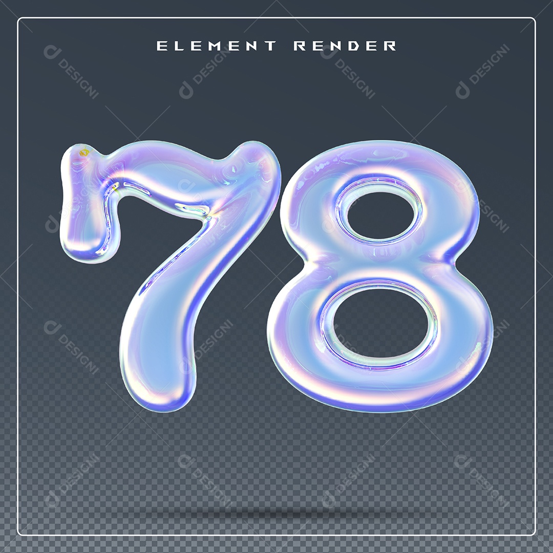 Elemento 3D Número 78 Azul para Composição PSD