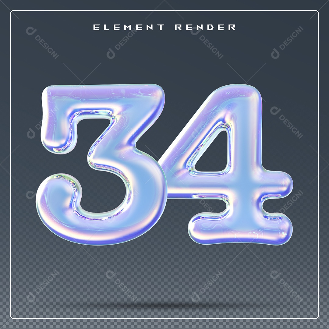 Elemento 3D Número 34 Azul para Composição PSD