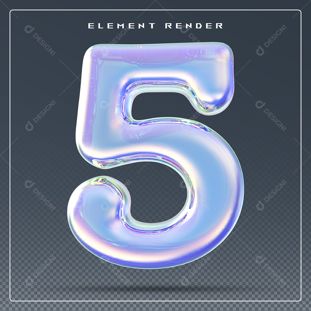 Elemento 3D Número 5 Azul para Composição PSD