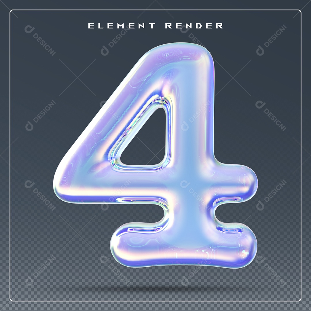 Elemento 3D Número 4 Azul para Composição PSD