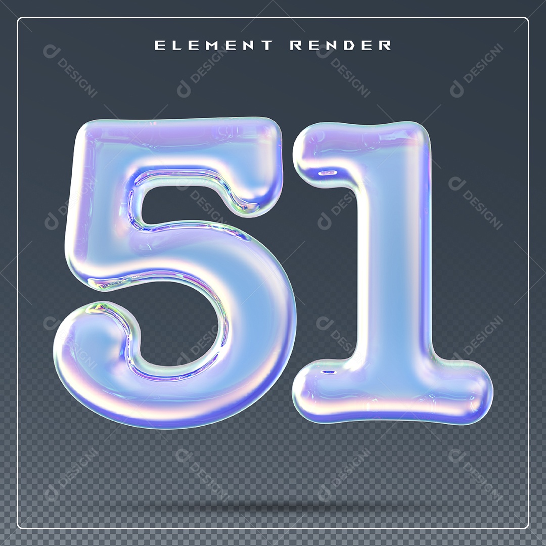 Elemento 3D Número 51 Azul para Composição PSD
