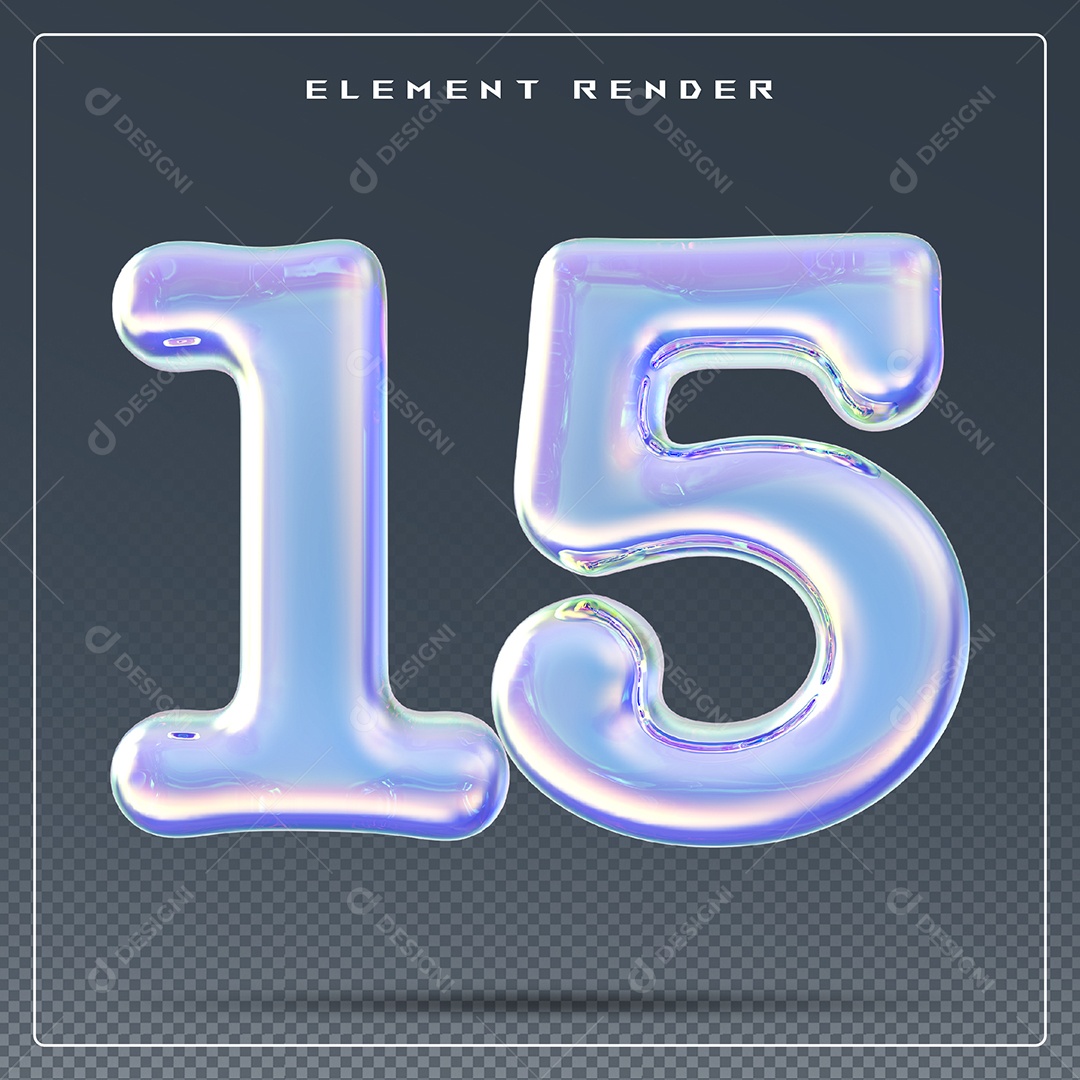 Elemento 3D Número 15 Azul para Composição PSD