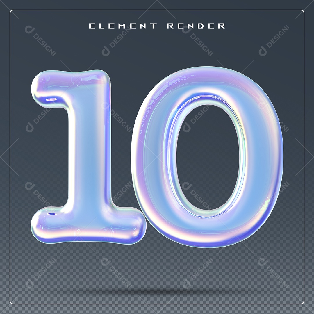 Elemento 3D Número 10 Azul para Composição PSD