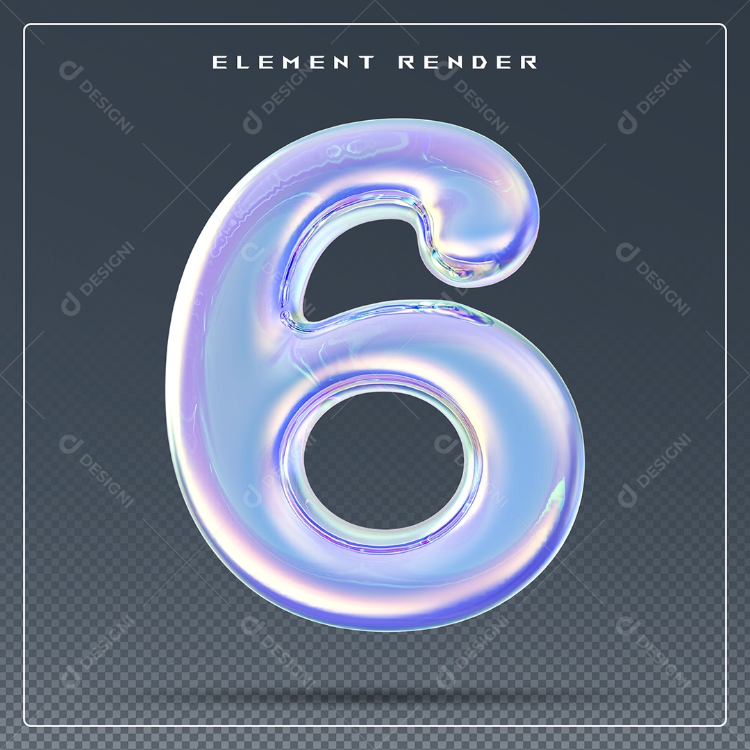 Elemento 3D Número 6 Azul para Composição PSD