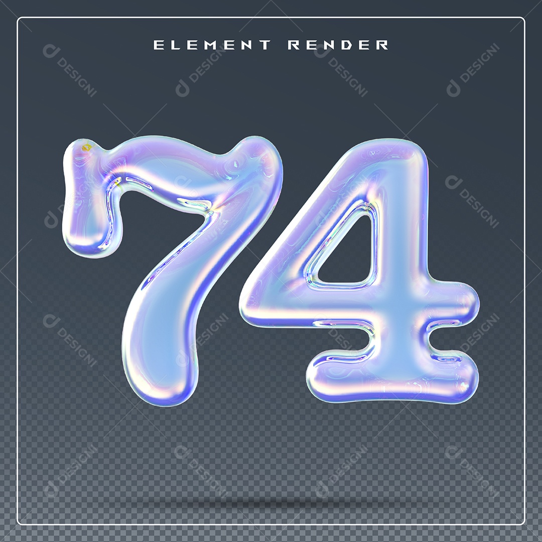Elemento 3D Número 74 Azul para Composição PSD