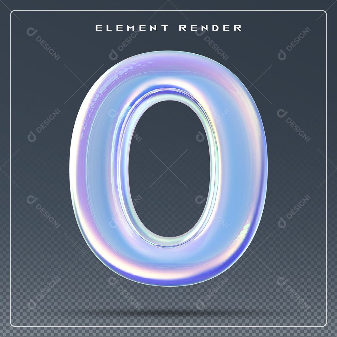 Elemento 3D Número 0 Azul para Composição PSD