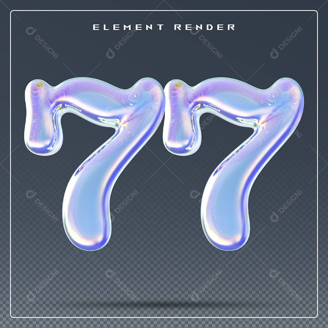 Elemento 3D Número 77 Azul para Composição PSD