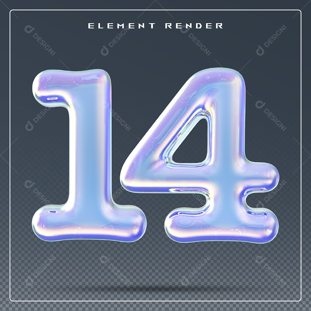 Elemento 3D Número 14 Azul para Composição PSD