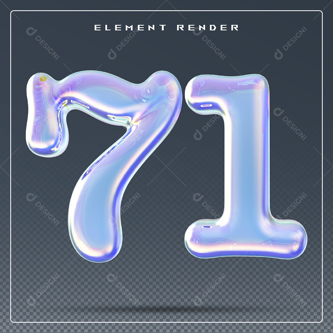 Elemento 3D Número 71 Azul para Composição PSD