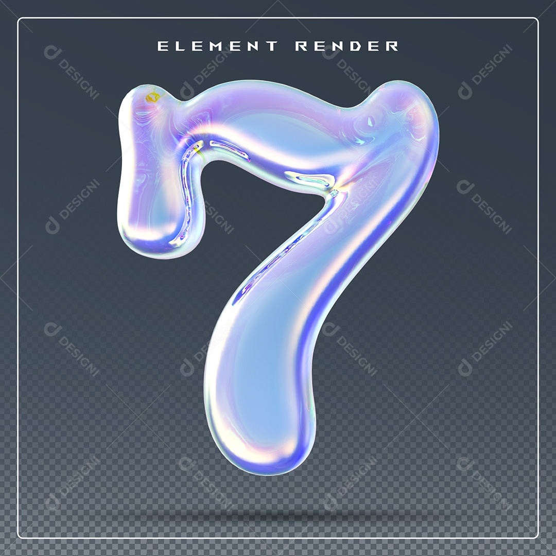 Elemento 3D Número 7 Azul para Composição PSD