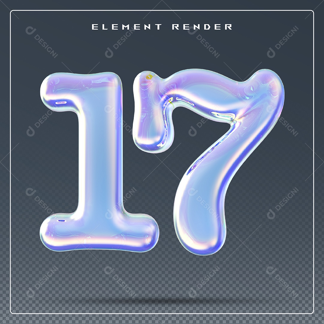 Elemento 3D Número 17 Azul para Composição PSD