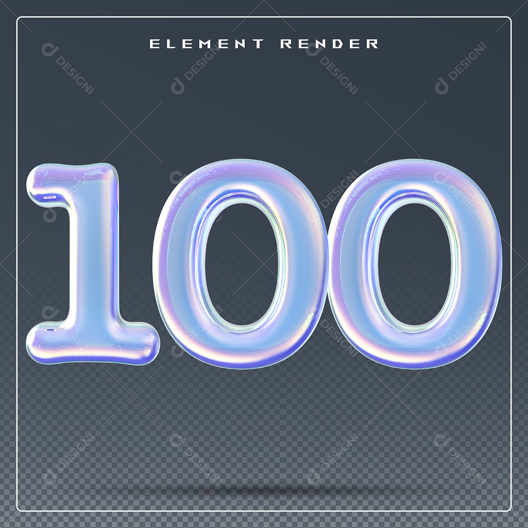 Elemento 3D Número 100 Azul para Composição PSD