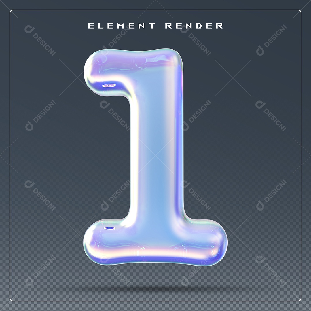 Elemento 3D Número 1 Azul para Composição PSD