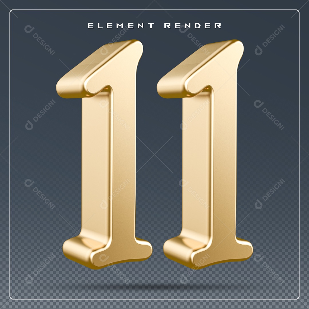 Elemento 3D Número 11 Dourado para Composição PSD