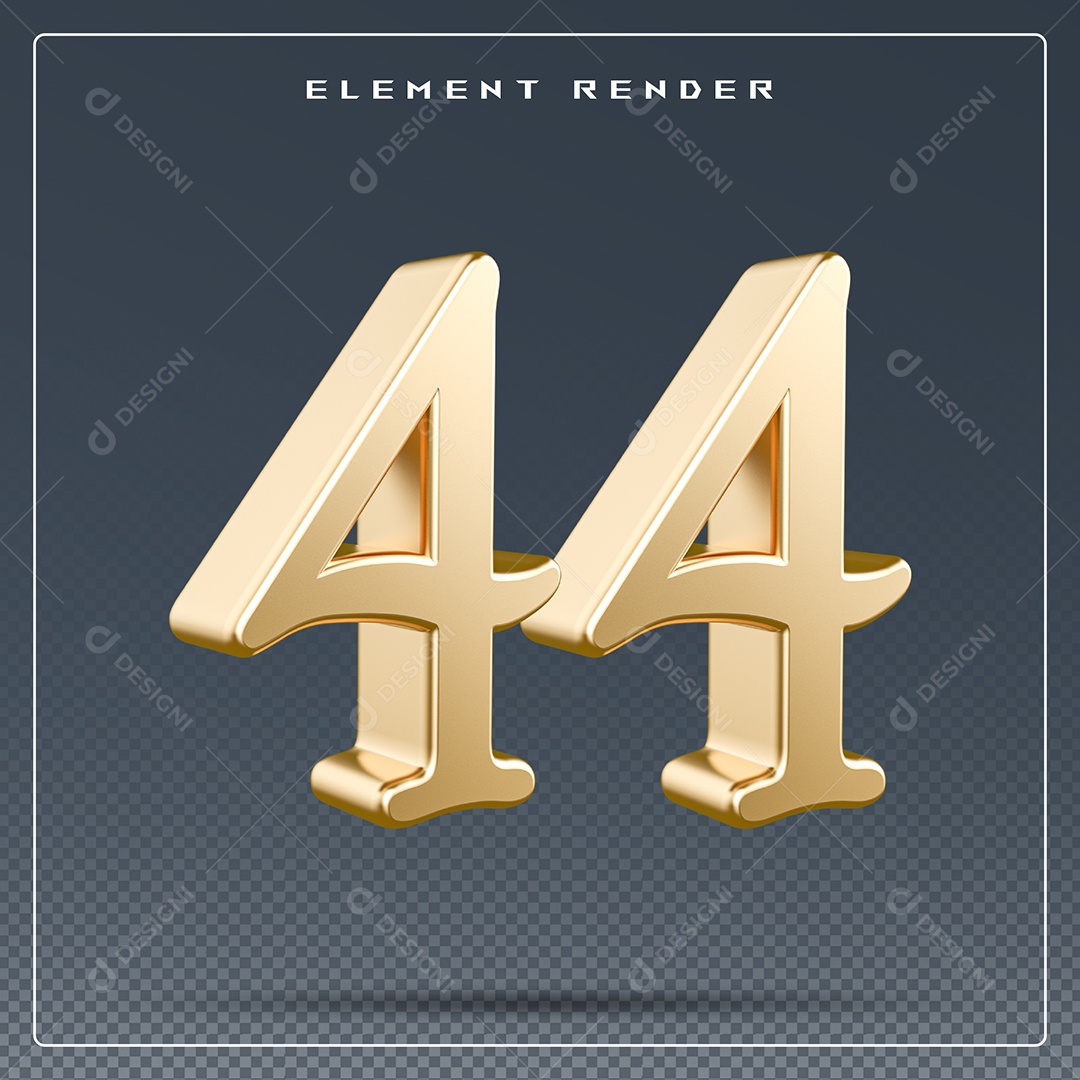 Elemento 3D Número 44 Dourado para Composição PSD
