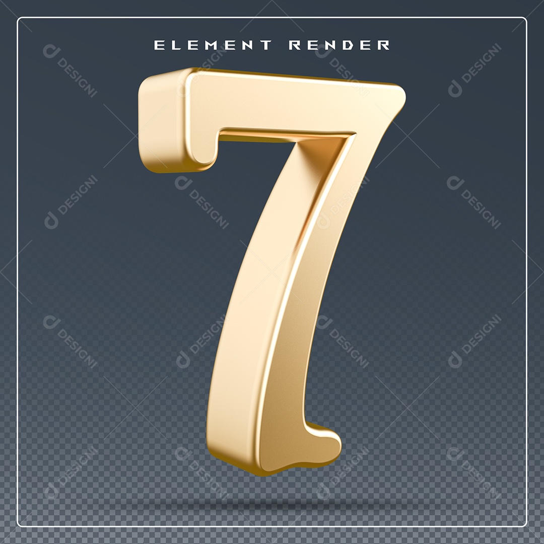 Elemento 3D Número 7 Dourado para Composição PSD