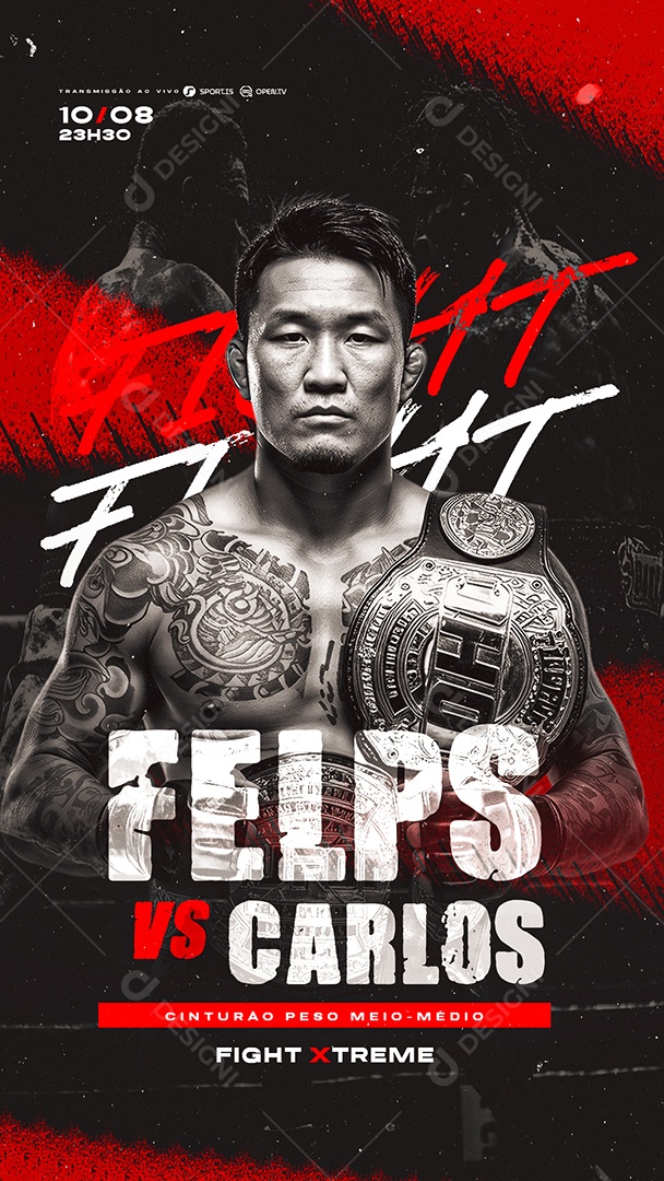 Story Campeonato de Luta Cinturão Peso Meio Médio Social Media PSD Editável