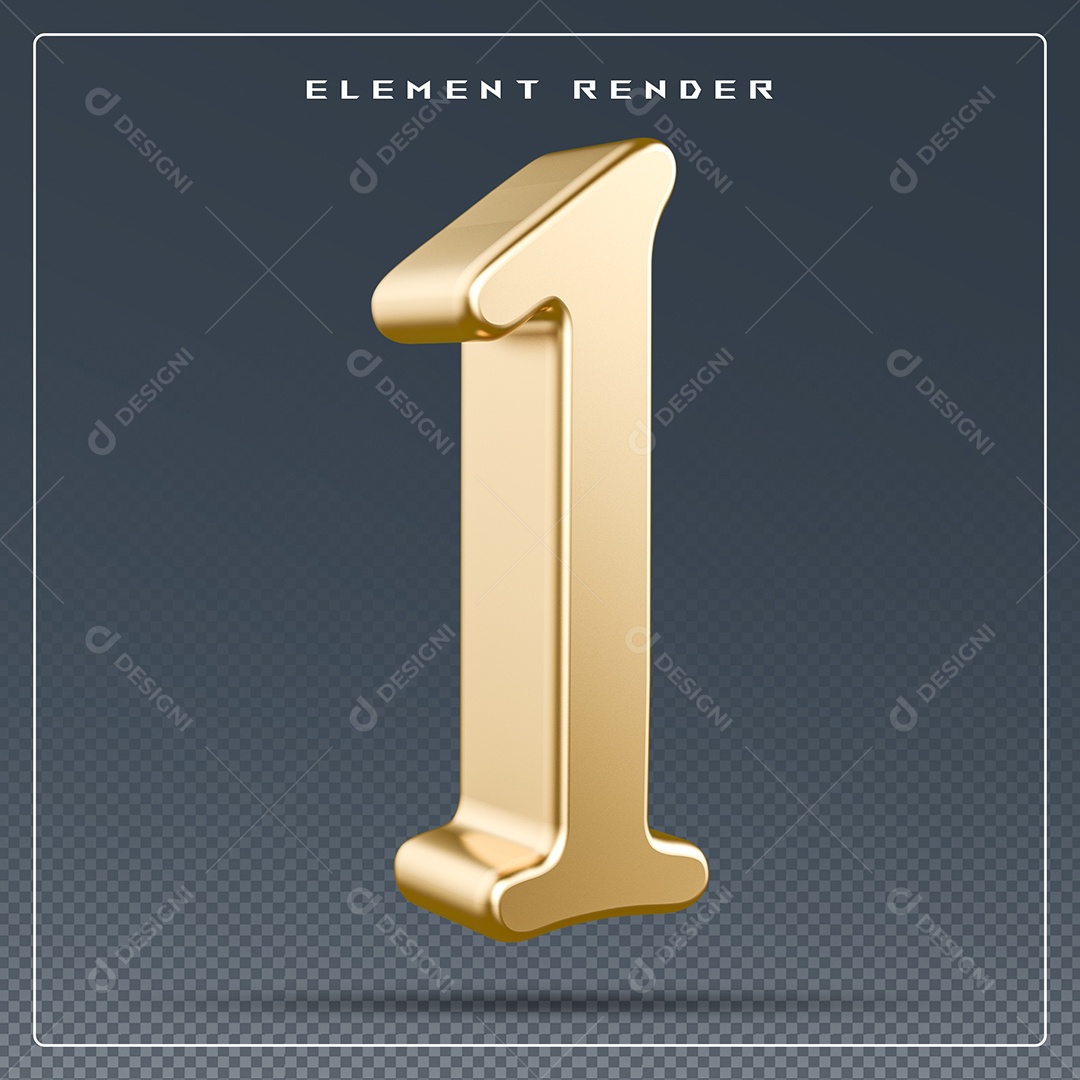 Elemento 3D Número 1 Dourado para Composição PSD